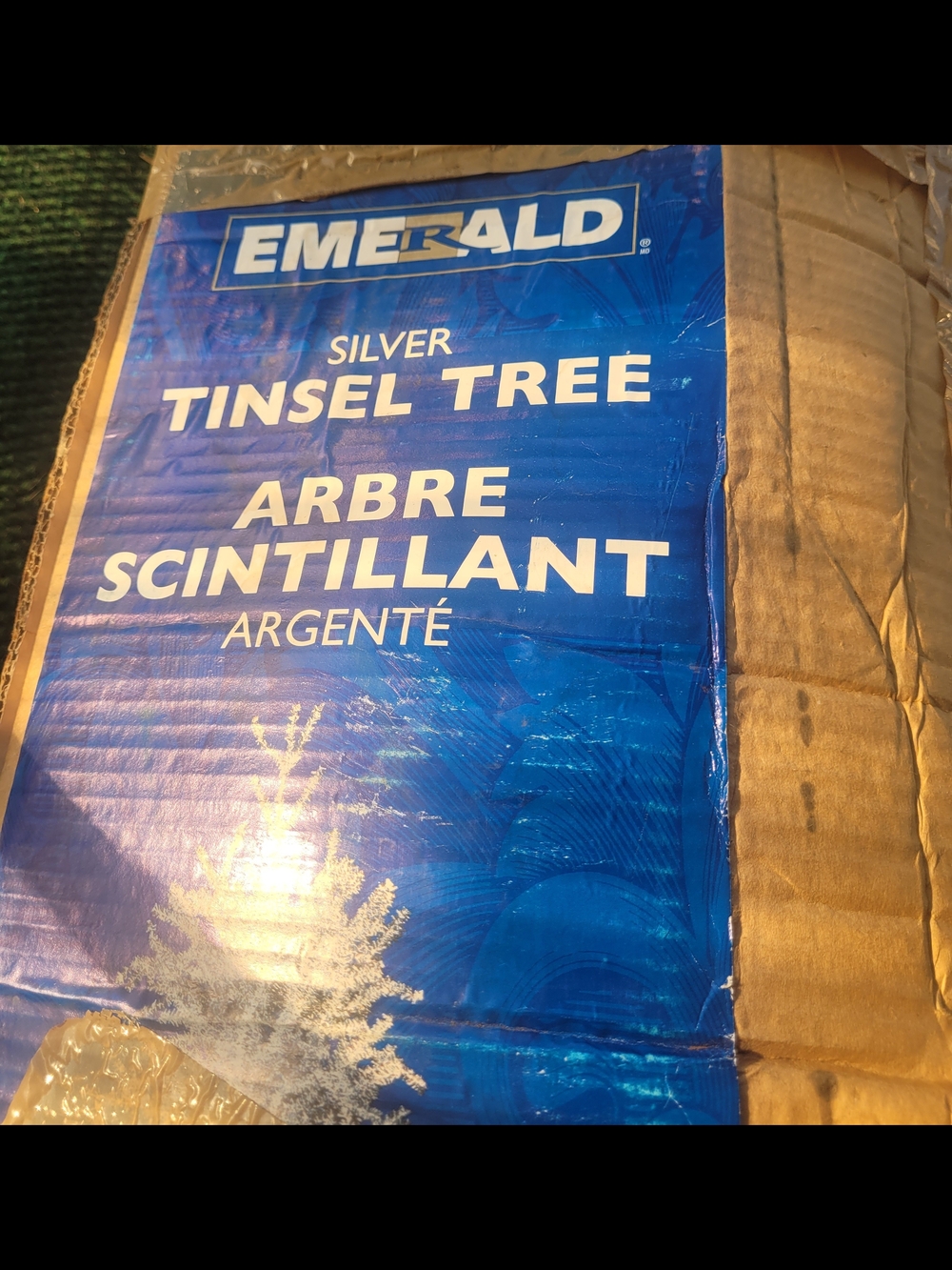 4.5 Ft Vintage EMERALD Silver Tinsel Tree Box